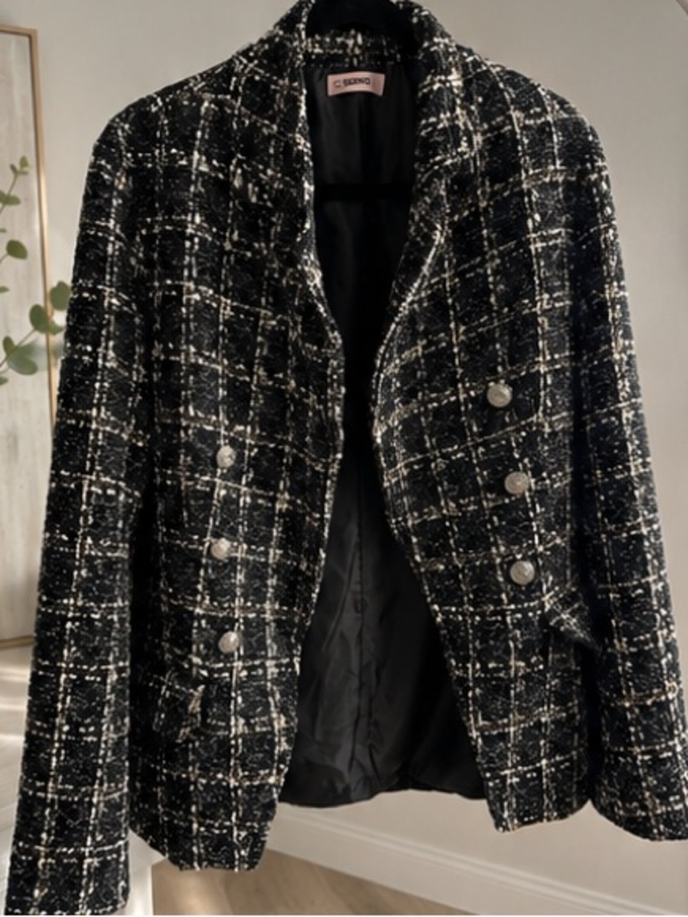 Black & White Tweed Double-Breasted Jacket